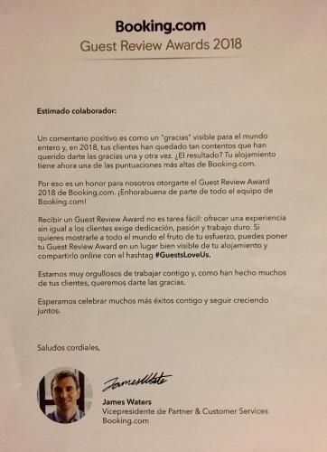 a letter from the guest review awards at Residence Las Trojes Cdmx in Mexico City