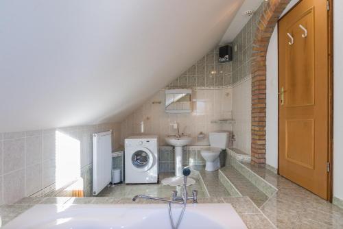 Srpenica的住宿－Chalet GoSlo，一间带水槽和洗衣机的浴室