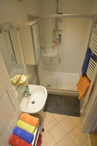 a bathroom with a sink and a shower and a toilet at flat2let Apartment 2 in Frankfurt/Main
