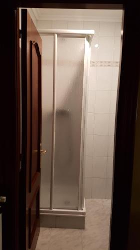 eine Dusche mit Glastür im Bad in der Unterkunft La Casa de Elena in Gijón