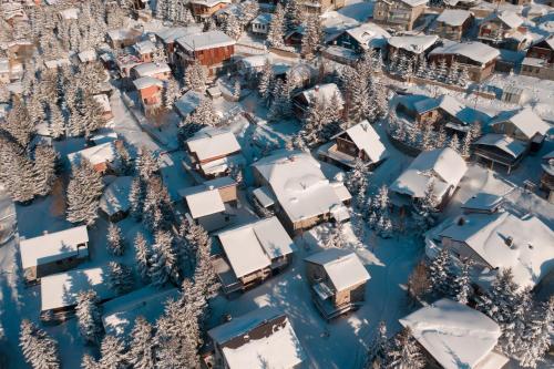 an aerial view of a village covered in snow at Villa 99 in Popova Shapka
