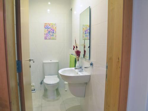 een badkamer met een toilet, een wastafel en een spiegel bij Tas-Sellum Residence in Mellieħa
