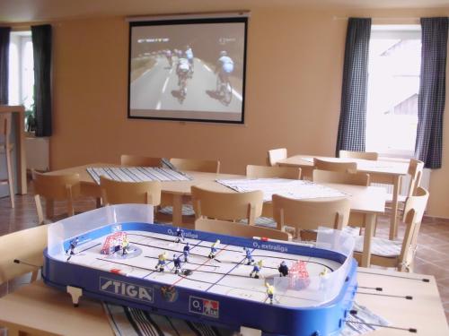 pokój ze stołem, krzesłami i telewizorem w obiekcie Apartmány Doma w mieście Janov nad Nisou