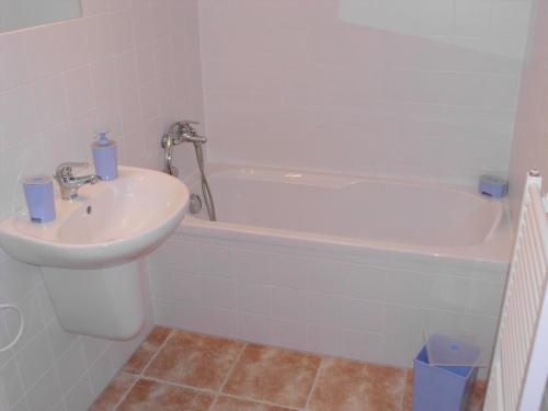 łazienka z umywalką i wanną w obiekcie Apartmány Doma w mieście Janov nad Nisou