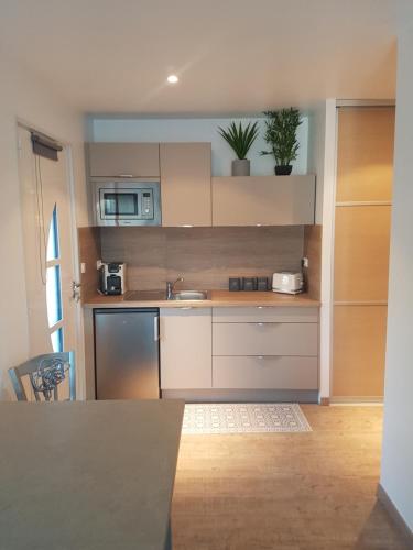 a kitchen with a sink and a counter top at Au bien être in Bastia