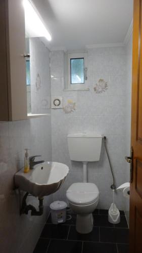 Un baño con un inodoro blanco y un lavabo. en Kostas Family House, en Káto Ássos