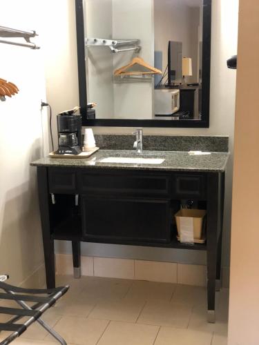 a bathroom with a sink and a mirror at Deerfield Inn and Suites - Fairview in Fairview
