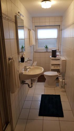 a bathroom with a sink and a toilet at Ferienappartement Kassel-Waldau in Kassel