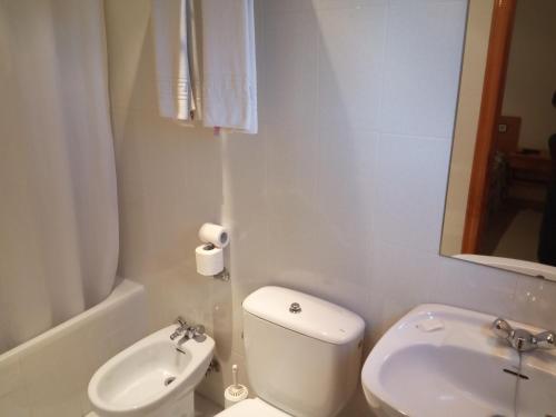 La salle de bains blanche est pourvue de toilettes et d'un lavabo. dans l'établissement Hostal Mobydick2, à Ourense