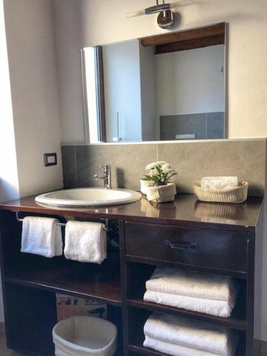 a bathroom with a sink and a large mirror at PICCOLA VILLA nel Centro Storico in Arona