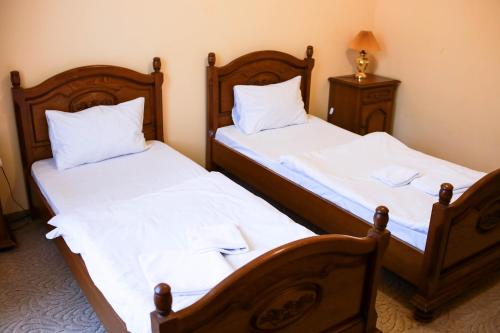 two beds sitting next to each other in a room at Chervona Gora in Mukacheve