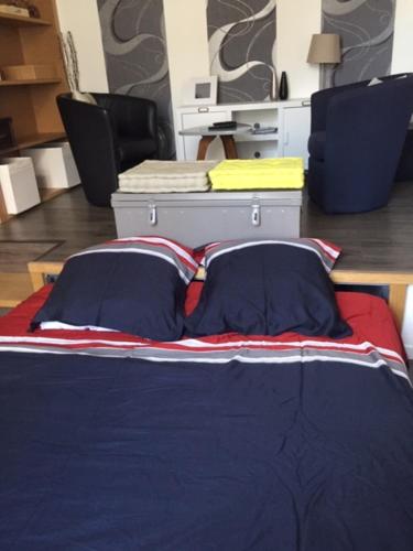 łóżko z dwoma poduszkami na górze w obiekcie LE CID w mieście Saumur