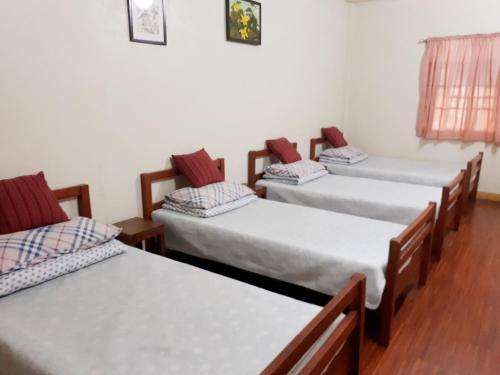 a group of four beds in a room at Minine Guesthouse in Silang