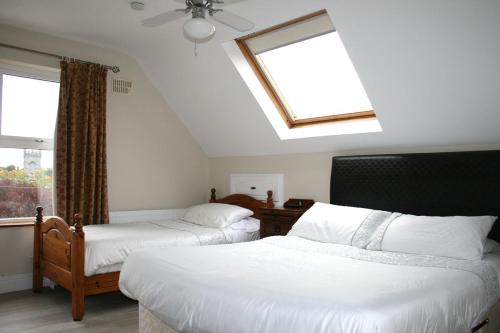 um quarto com 2 camas e uma clarabóia em Celtic House B&B em Kilkenny