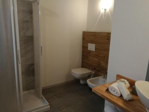 W łazience znajduje się toaleta, prysznic i umywalka. w obiekcie Il Girasole w mieście Saint Vincent