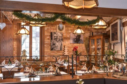 a kitchen with a counter with christmas ornaments at Hotel Ristorante Rostica in Bad Urach