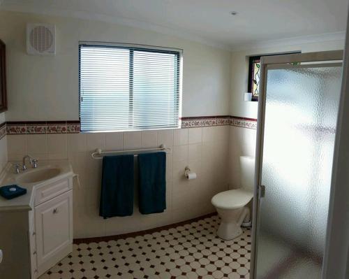 a bathroom with a toilet and a sink at Addies Place Goolwa in Goolwa
