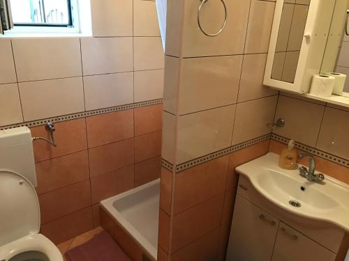 a bathroom with a sink and a toilet and a tub at Apartments Stancic in Vodice