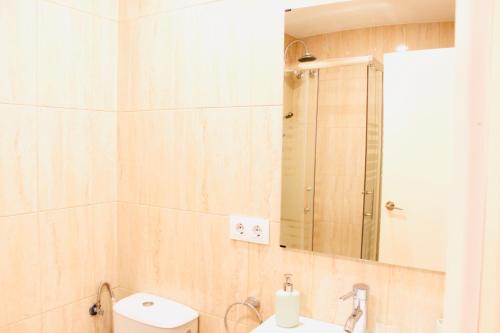 a bathroom with a toilet and a sink and a mirror at Resitur Luxury Apartment 532 in Seville