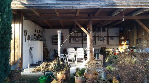 a patio with chairs and plants in a house at Mühlenteich in der Oldenstädter Wassermühle in Uelzen