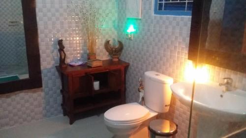 a bathroom with a white toilet and a sink at Cantik Villa in Lovina