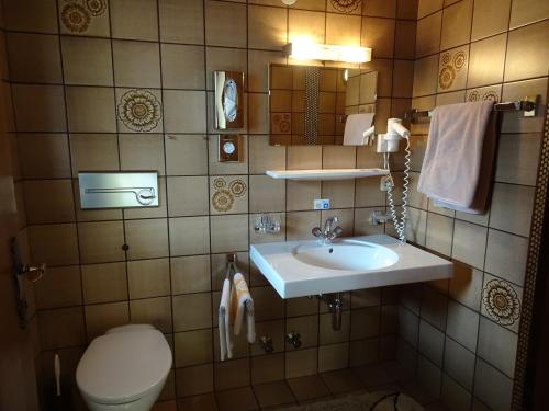 y baño con lavabo y aseo. en Pension Friedl en Innsbruck