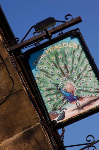 a street light with a peacock painting on it at The Peacock in Bakewell