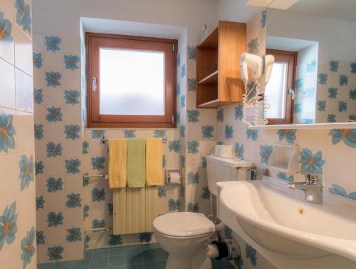 a bathroom with a toilet and a sink at Garni La Vara in Corvara in Badia