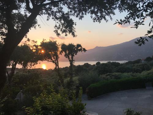 a sunset view from the garden of a house at Résidence île de beauté in Propriano