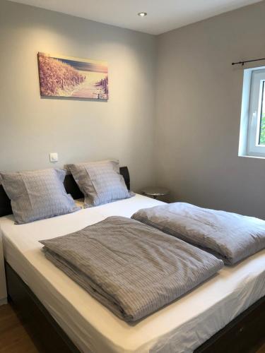 um quarto com 2 camas e uma janela em Travelzeeland vakantiehuizen em heinkenszand