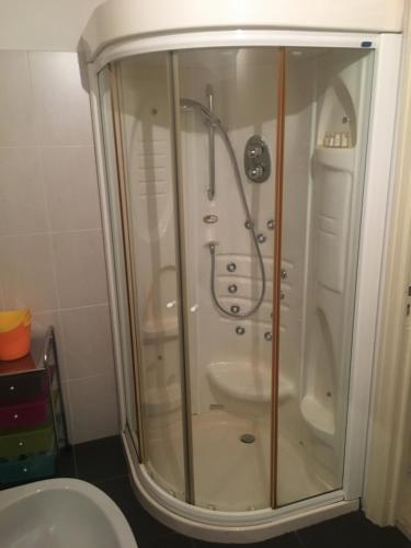 a shower in a bathroom with a toilet at Studio Grand Rue in Colmar