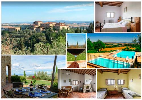 a collage of pictures of a house and a pool at Relax Palazzo Monaci in Asciano