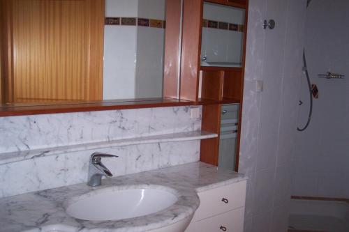 a bathroom with a sink and a mirror at Chez Brigitte et Sylvain in Annecy