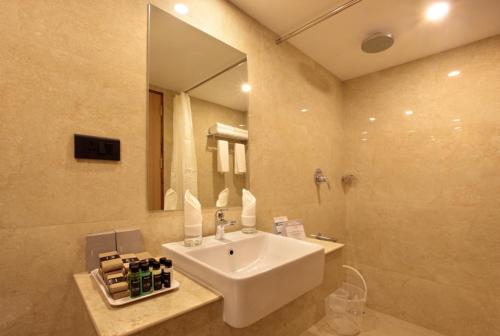 a bathroom with a sink and a mirror at Hotel Park Residency in Kozhikode