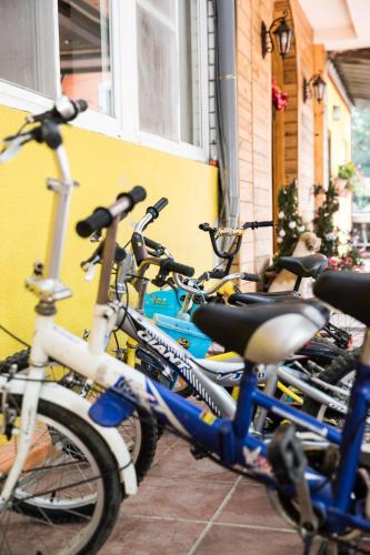 a row of bikes parked next to a building at Yushow Library Villa in Nanzhuang