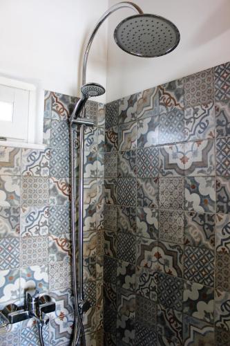 a shower with a shower head in a bathroom at Alexandros Traditional House in Ialysos