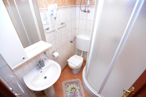 a bathroom with a toilet and a sink and a shower at Apartments Bogdanovic in Kotor