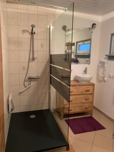阿茲布魯克的住宿－Les Charmilles，带淋浴和盥洗盆的浴室