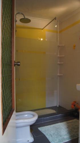 y baño con ducha y aseo. en Family house Adraga, en Sintra