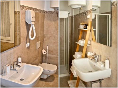two pictures of a bathroom with a sink and a toilet at Guest House Margherita in Albignasego
