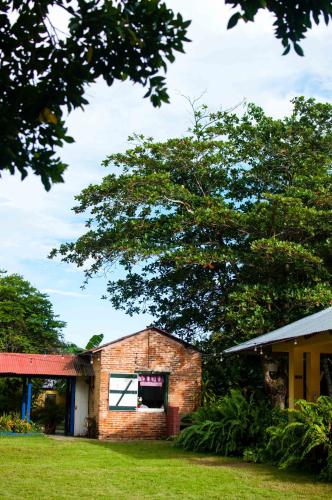 a brick house with a window in a yard at Campito Loving in Higuey