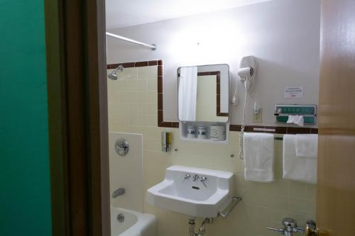 a bathroom with a sink and a mirror at Holiday Music Motel in Sturgeon Bay