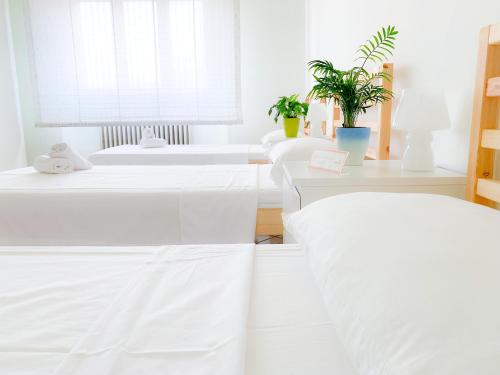 a room with three beds and a window at Cuore di Nozzano Castello in Lucca