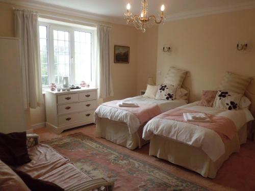 1 dormitorio con 2 camas y ventana en The Chantry en Callington