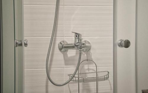 ducha con cabezal de ducha en la puerta en Apartman Lujko Plitvice, en Lagos de Plitvice