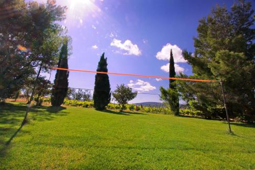 a net in a field with trees in the background at Lodge en Pays Cathare in Tuchan