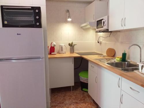 a kitchen with a white refrigerator and a sink at "CASA ALICIA" Apartamento entero in Vecindario