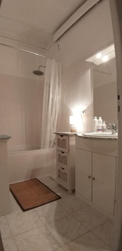 y baño con lavabo, bañera y barra. en Les Grands Cedres en Niza