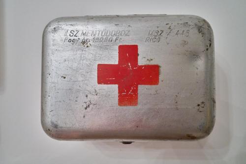 a red cross on the side of a wall at Leuhusen Collection Vienna, Wien in Vienna