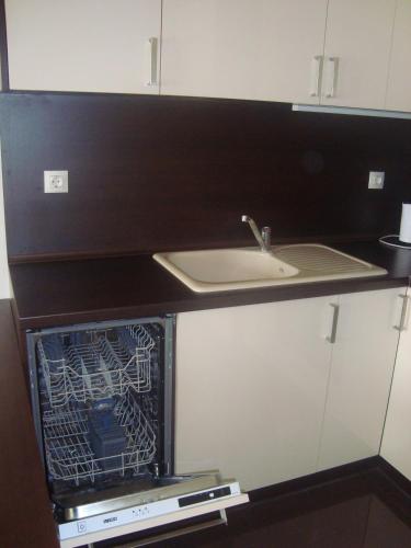 a small kitchen with a sink and a dishwasher at Apartment А13 in Sea Paradise Complex in Kavarna